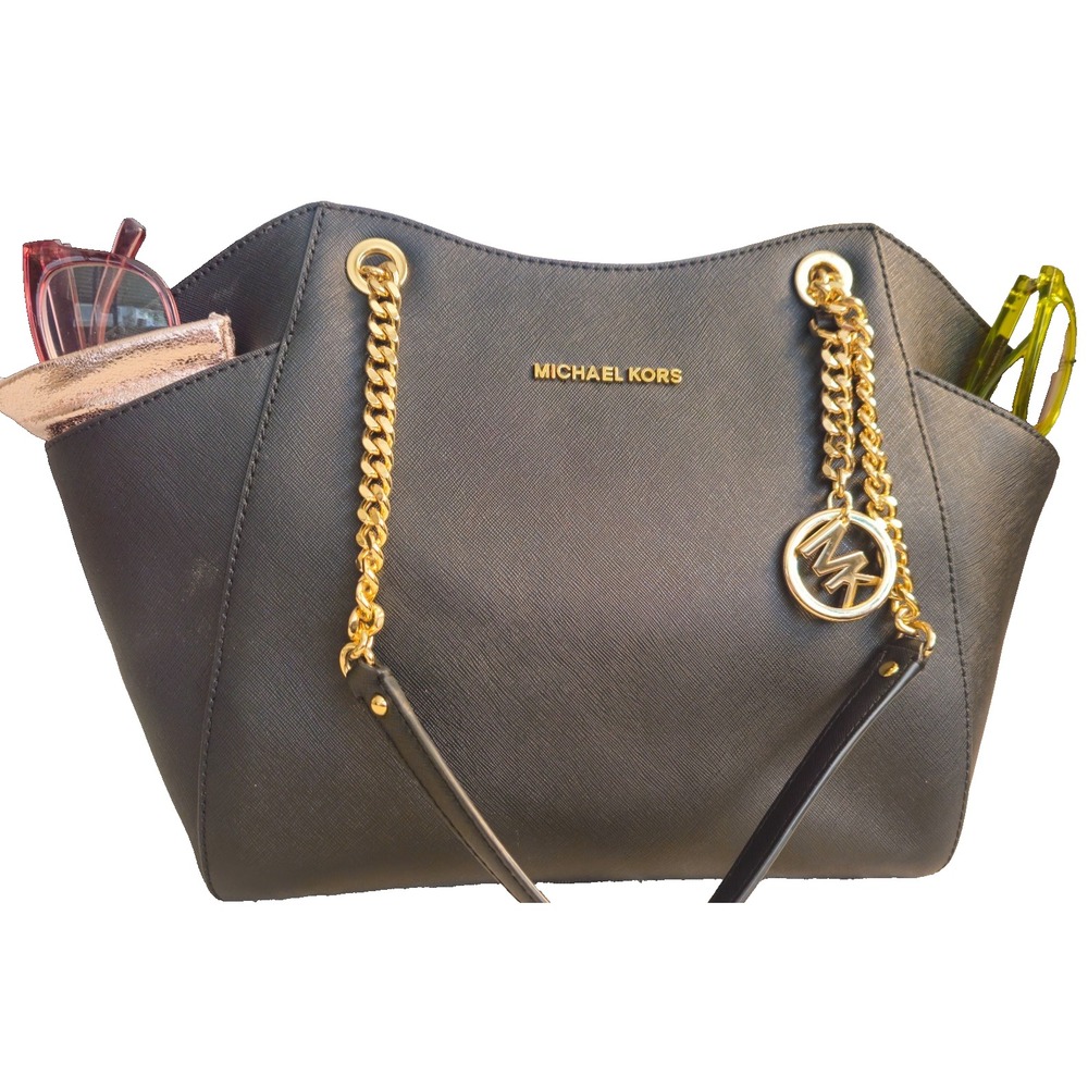 Michael Kors Jet Set Travel Tote Bag Large Chain Black Saffiano Leather NWT - Picture 3 of 16